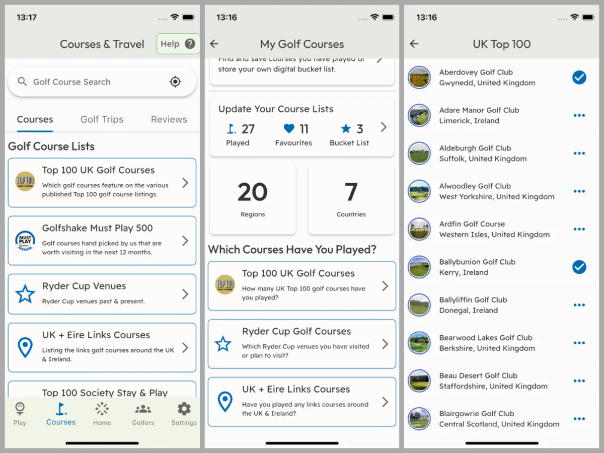 Track golf courses you play