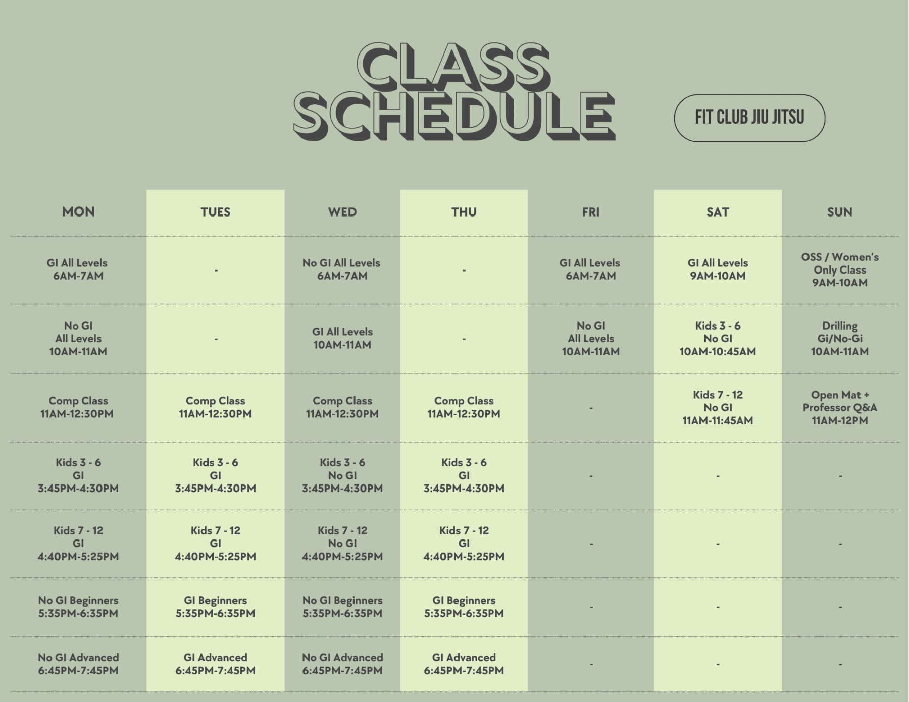 First Class is always free! Just come in a few minutes before class! We'll take care of the rest!