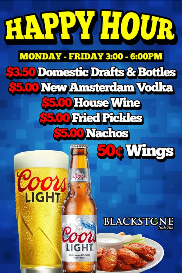 Southington's top voted happy hour is at Blackstone Irish Pub GoNation
