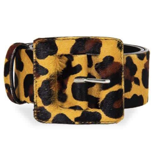 Leopard Print Women's Belt with Square Buckle in Calf Hair Leather – BeltBe