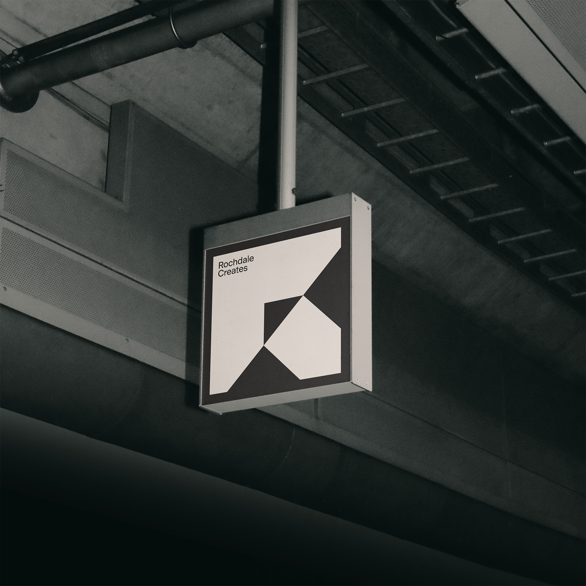 Outdoor signage featuring the new Rochdale Creates logo