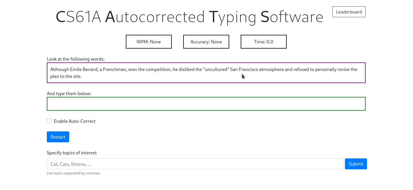 Screenshot of Autocorrected Typing Software