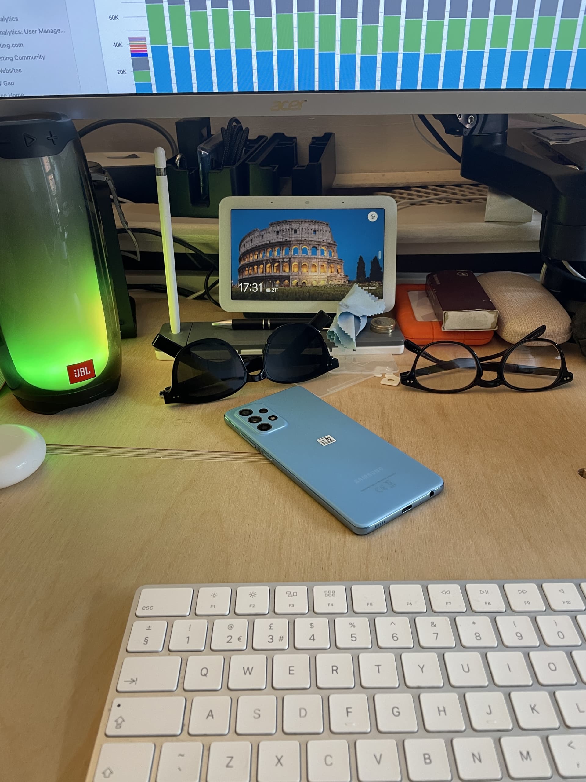 my desk with the google nest hub