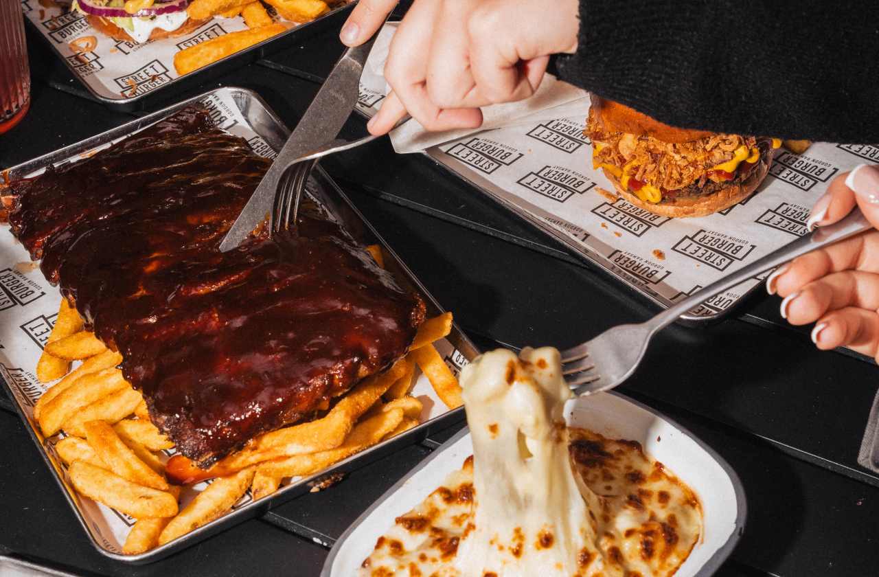 Ribs, a burger, and fries at Street Burger