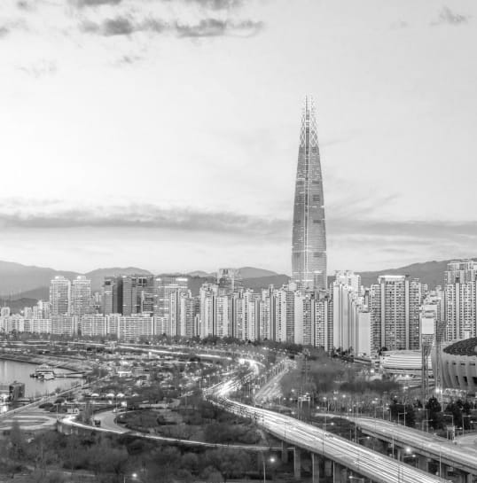 Black and white skyline of Koeran city