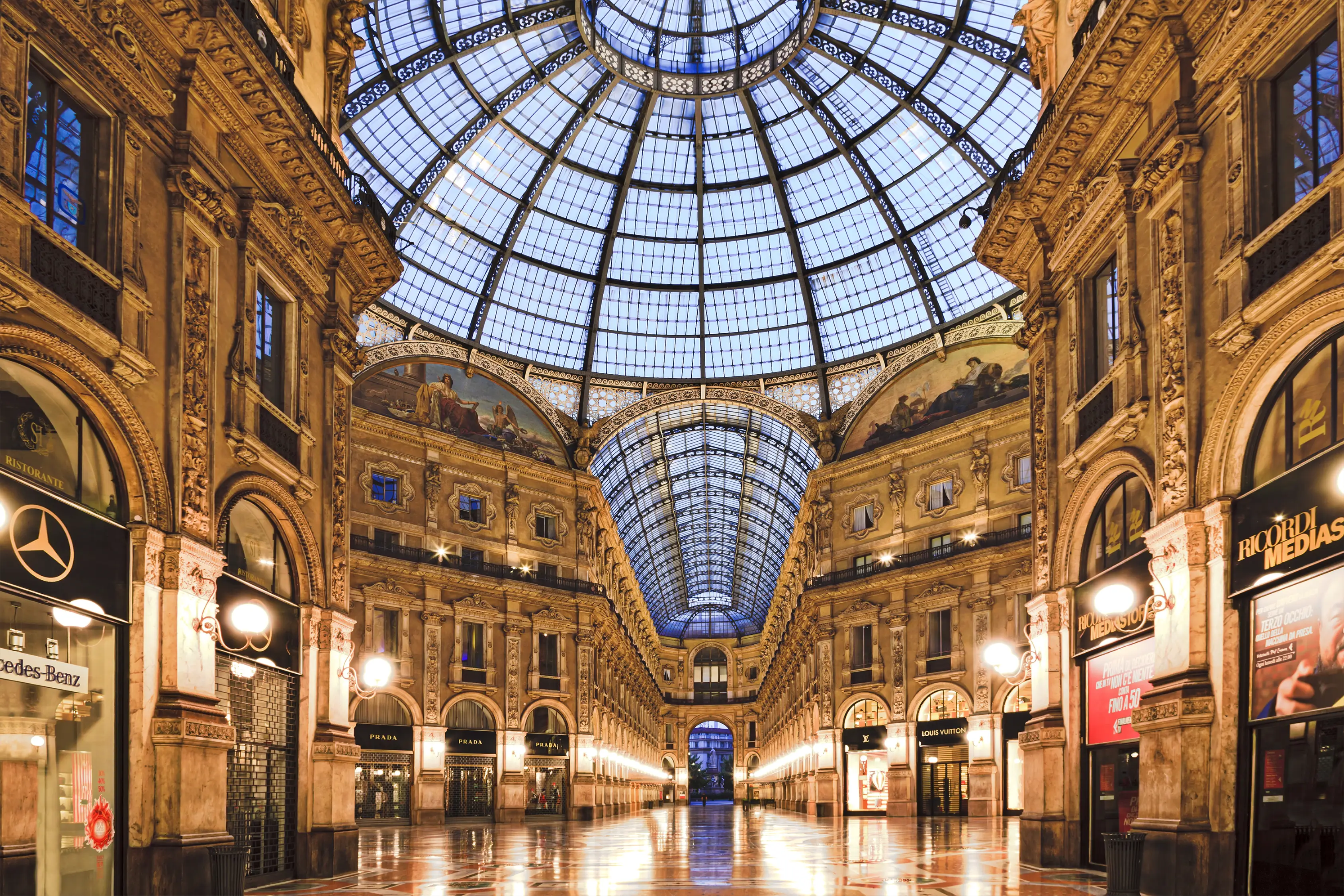 Interior of Galleria Milan with Glass Dome