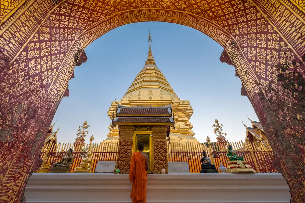 Monk Standing in Front of Doi Suthep Chiang Mai