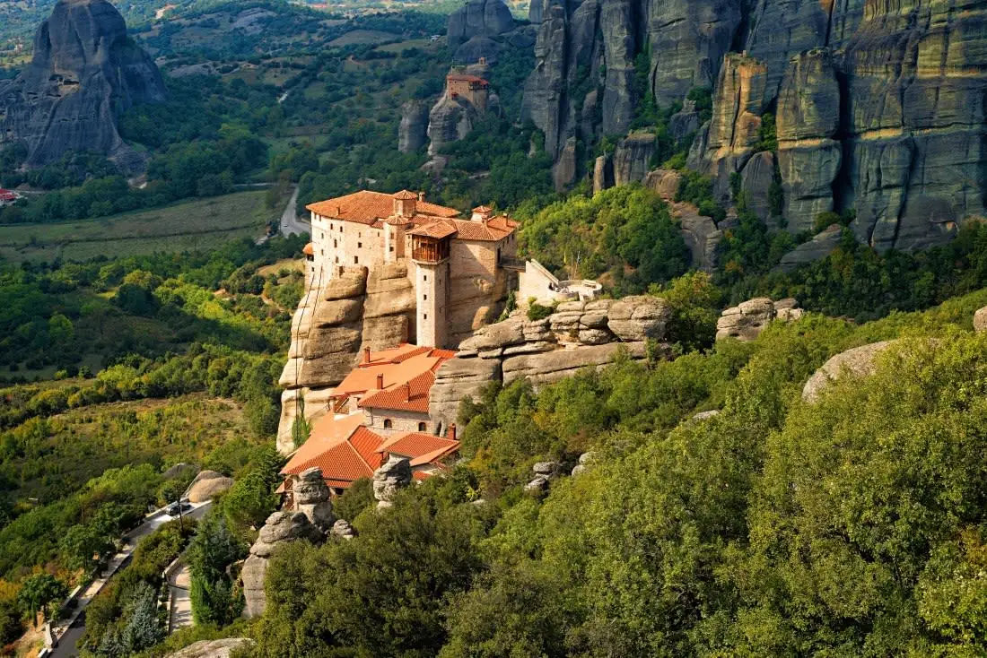 aerial view of roussanou monastery
