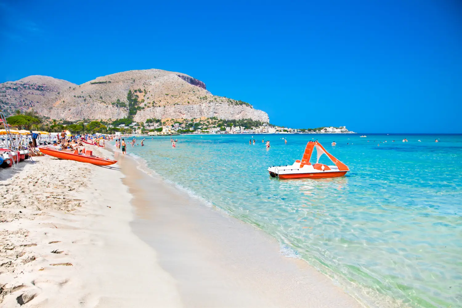 White sand of Mondello Beach in Sicily near Palermo