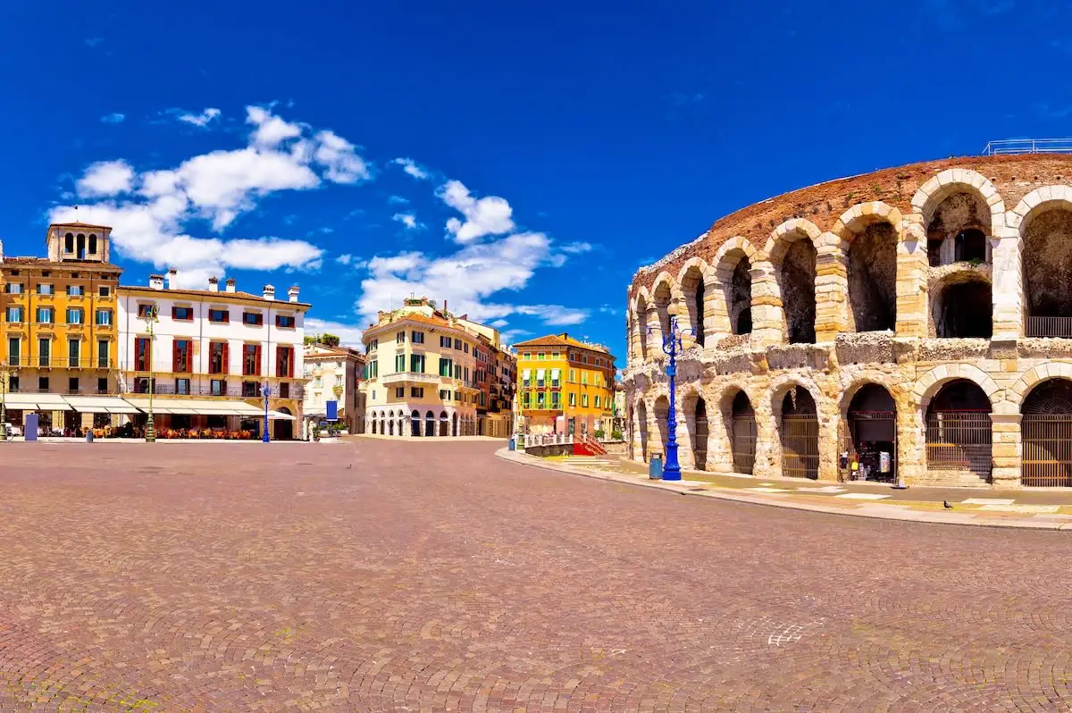 Roman amphitheatre Arena di Verona and Piazza Bra square
