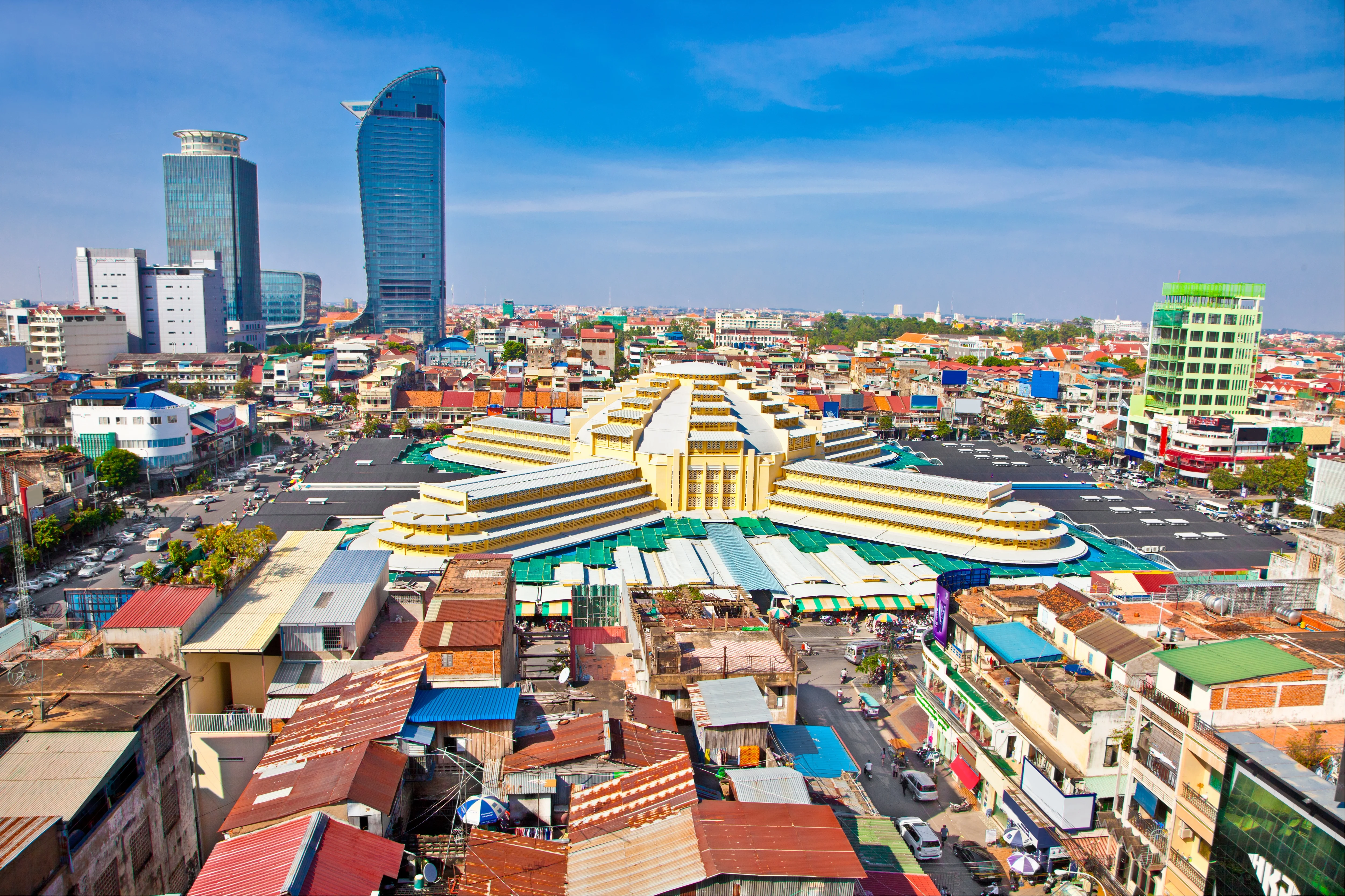 Aerial View of Phnom Penh with Building Skyline