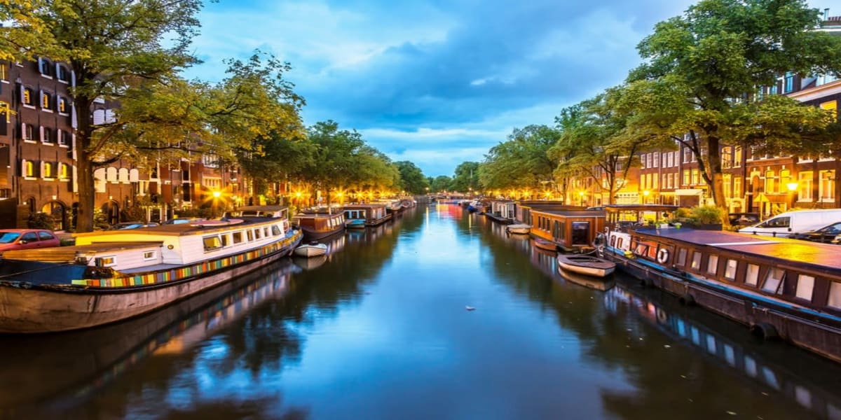 Barges along the canals of Amsterdam