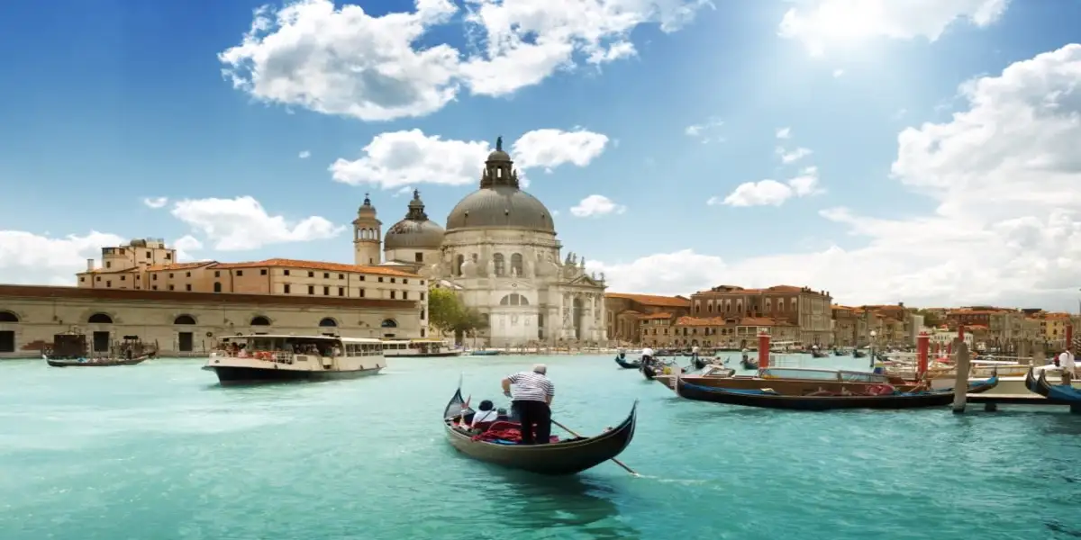 Gondolas in front of the Basilica Santa Maria della Salute in Venice