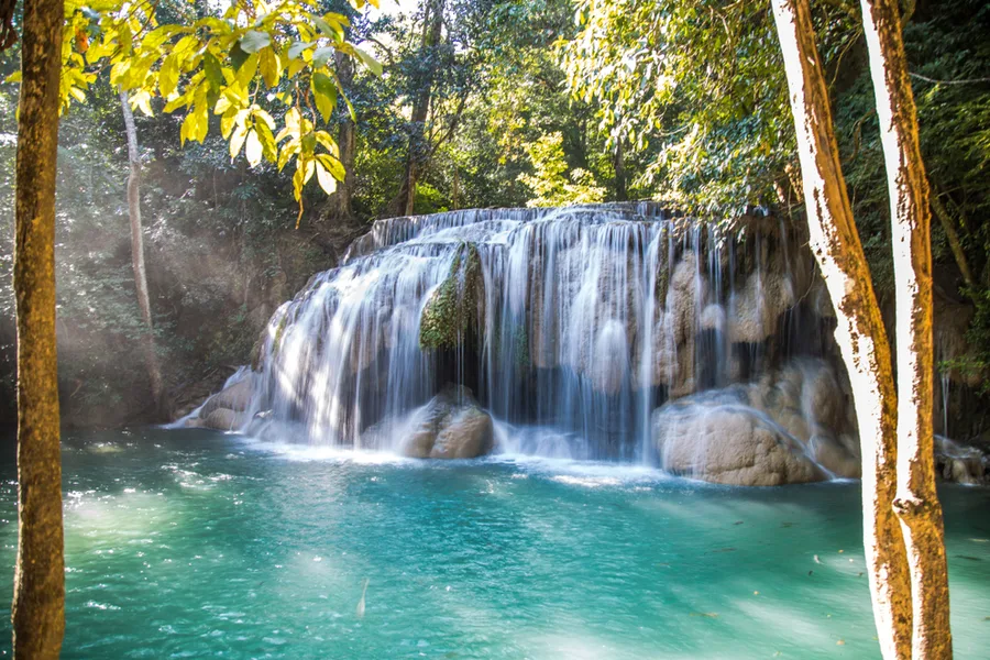 Turquoise Waters at Erawan Falls in Kanchanaburi