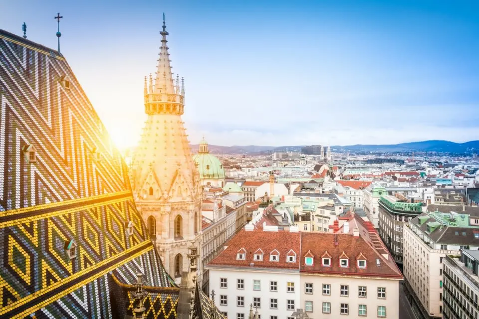 Rooftop of St Stephen's Cathedral at sun down in Vienna