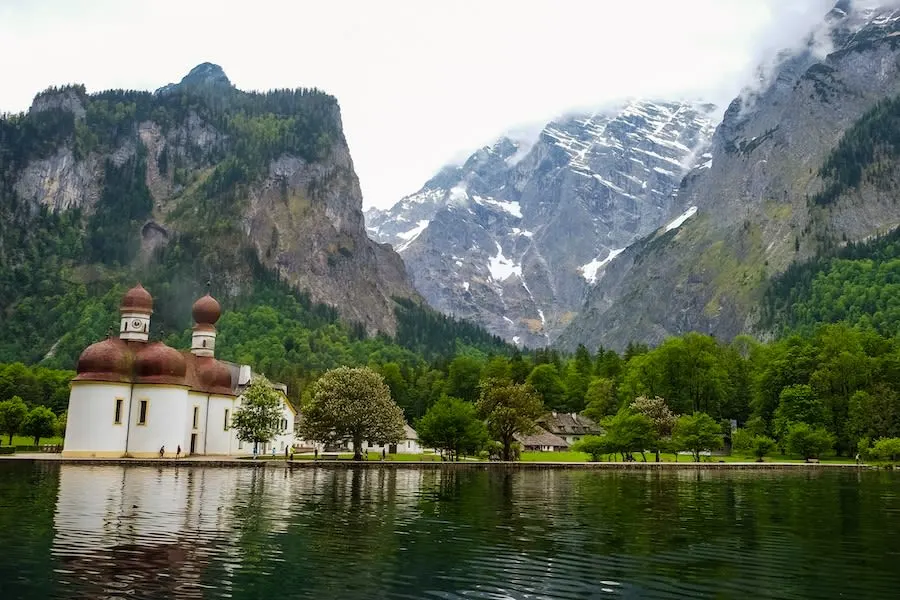 St Bartholomew's Church on an island in the Königssee near Berchtesgaden, Bavaria