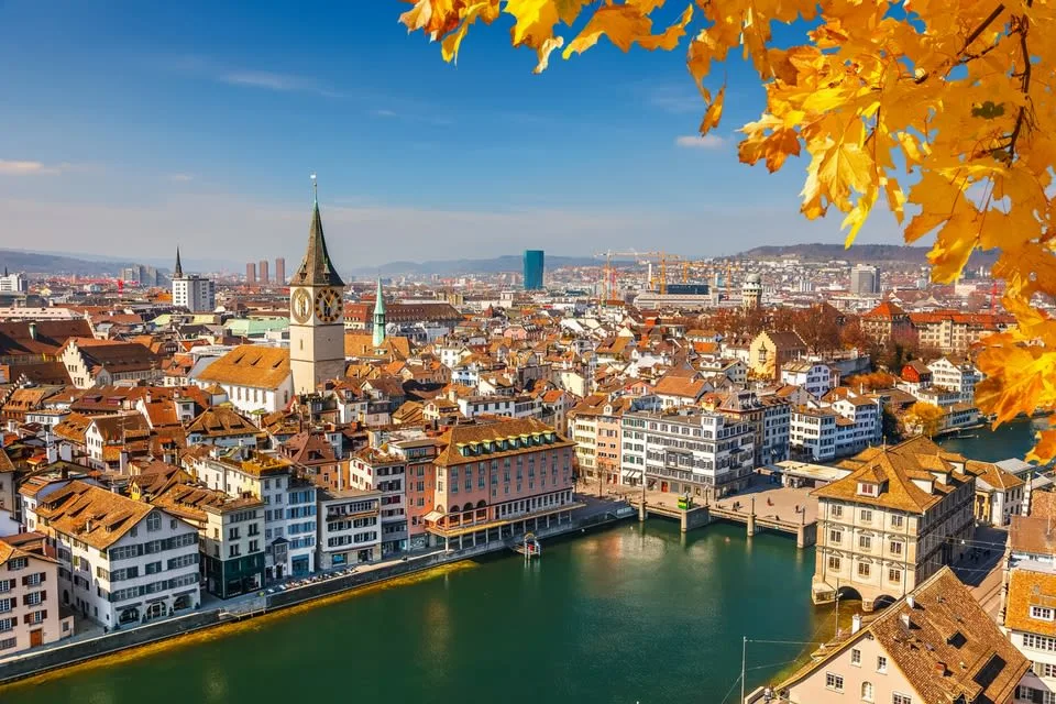 The Zurich lake front in its old town.