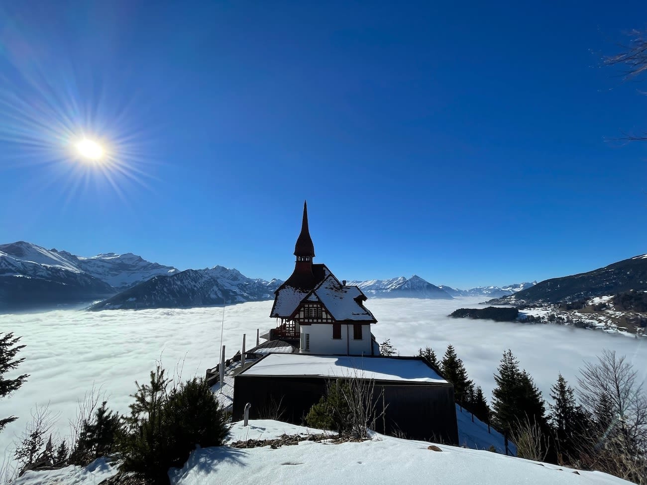View from Harder Kulm near Interlaken shrouded with fog