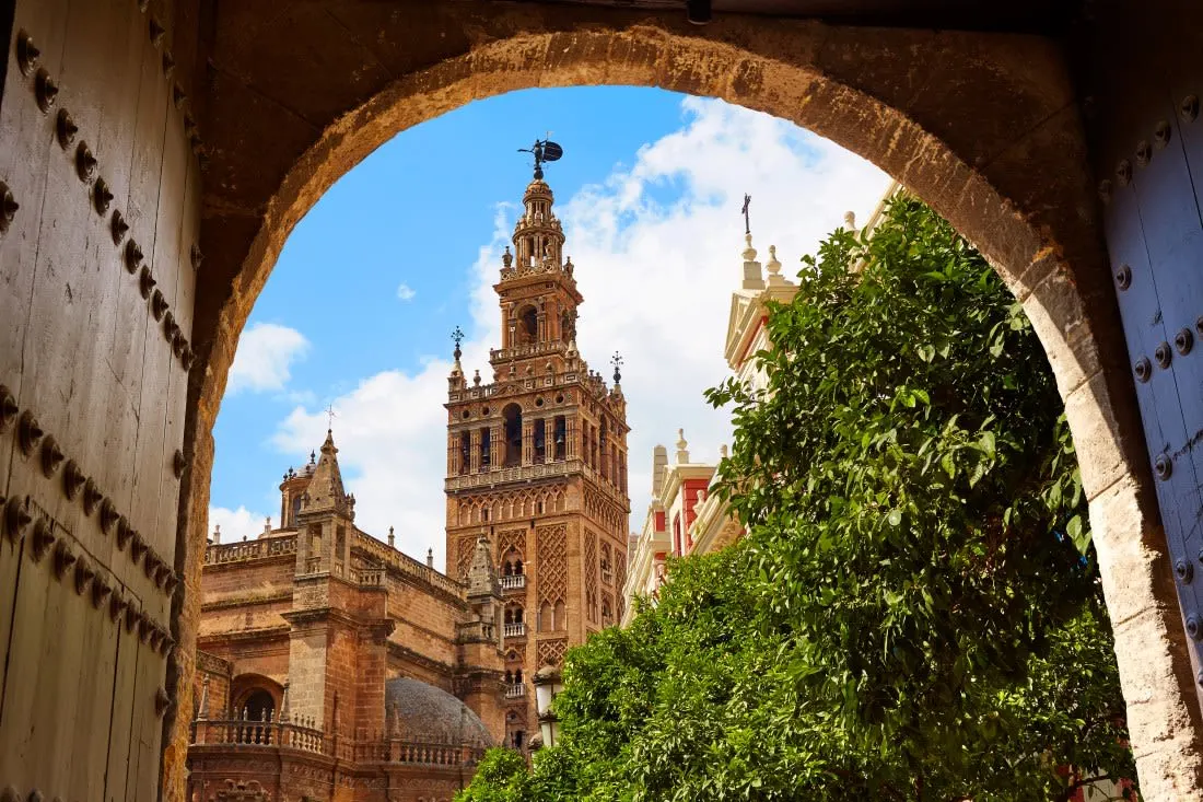 la giralda seen from under arch