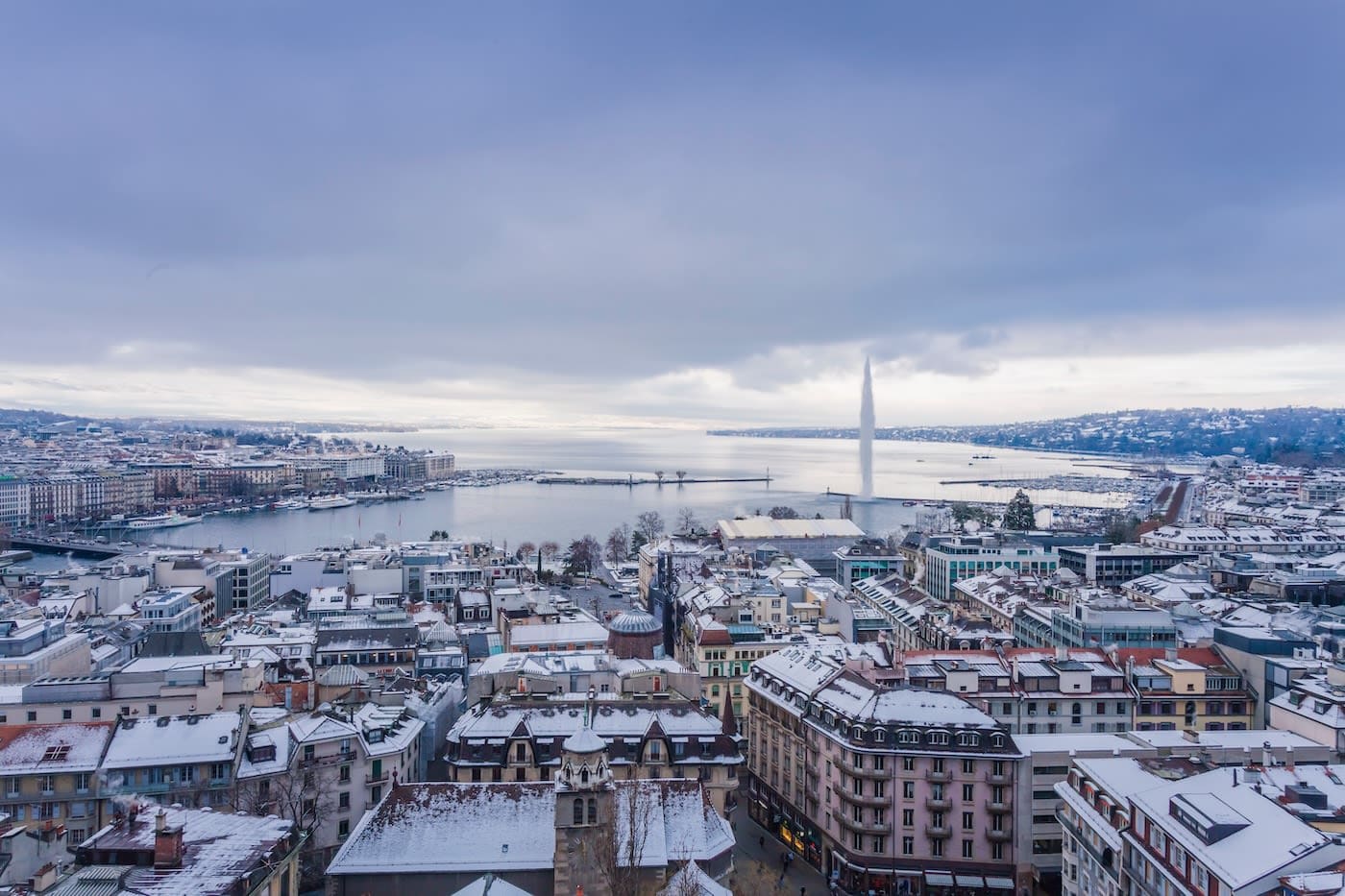  Geneva Old Town in winter, View of Geneva from the height of the Cathedral, Switzerland