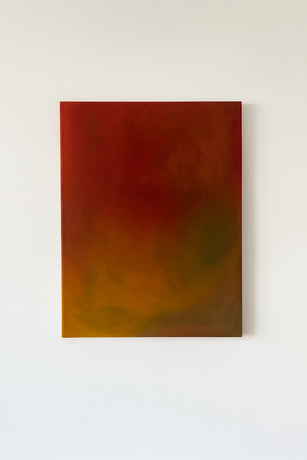 Pintura abstracta con tonos rojos, dorados y ocres que evocan el ocaso, obra de Jenn Concha