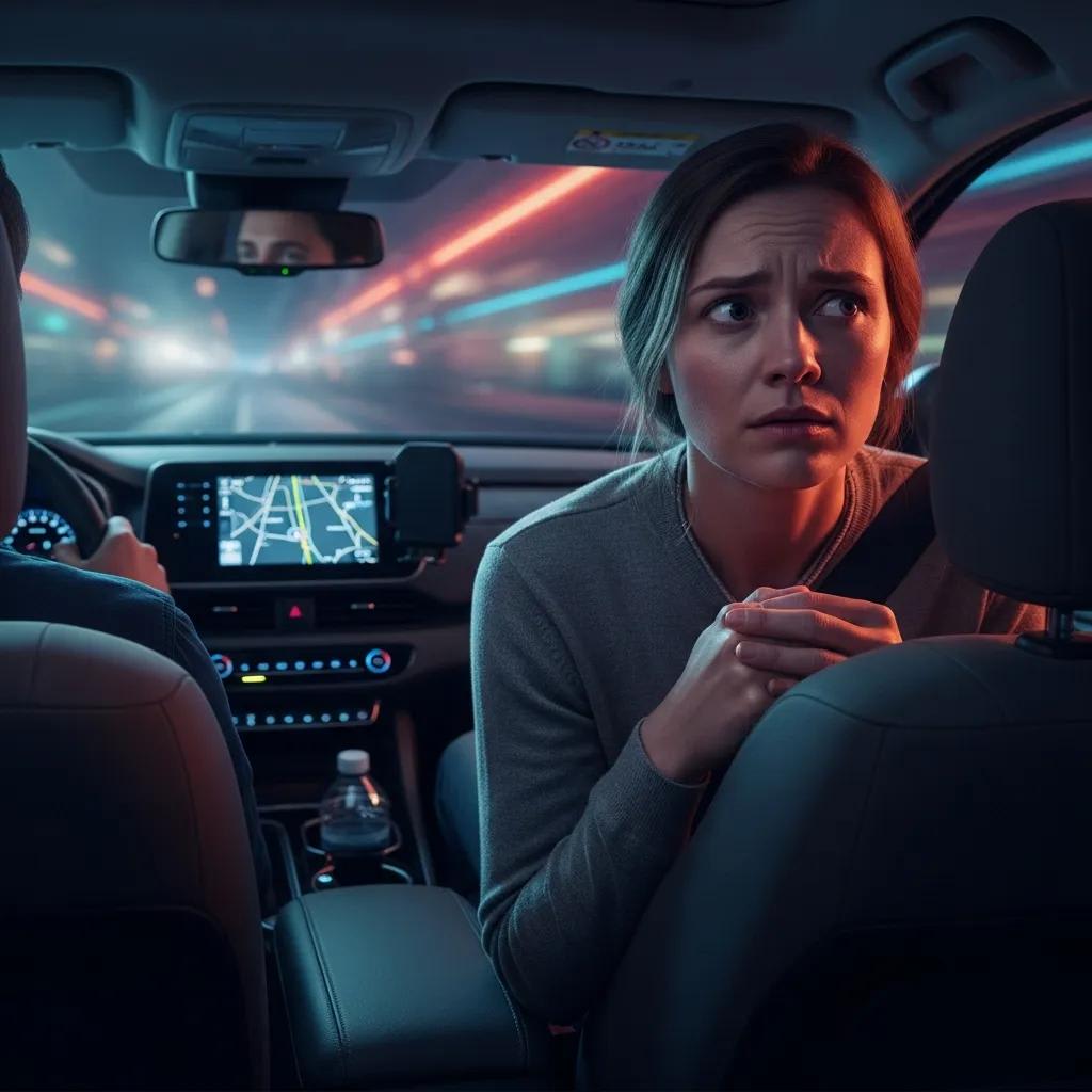 Rideshare vehicle interior at night, highlighting passenger vulnerability