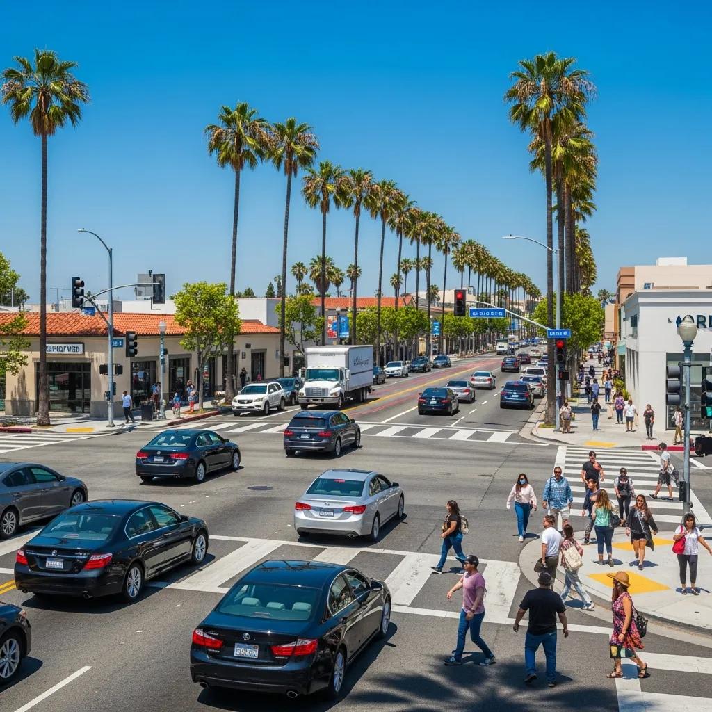Burbank street scene with cars and pedestrians illustrating urban traffic dynamics