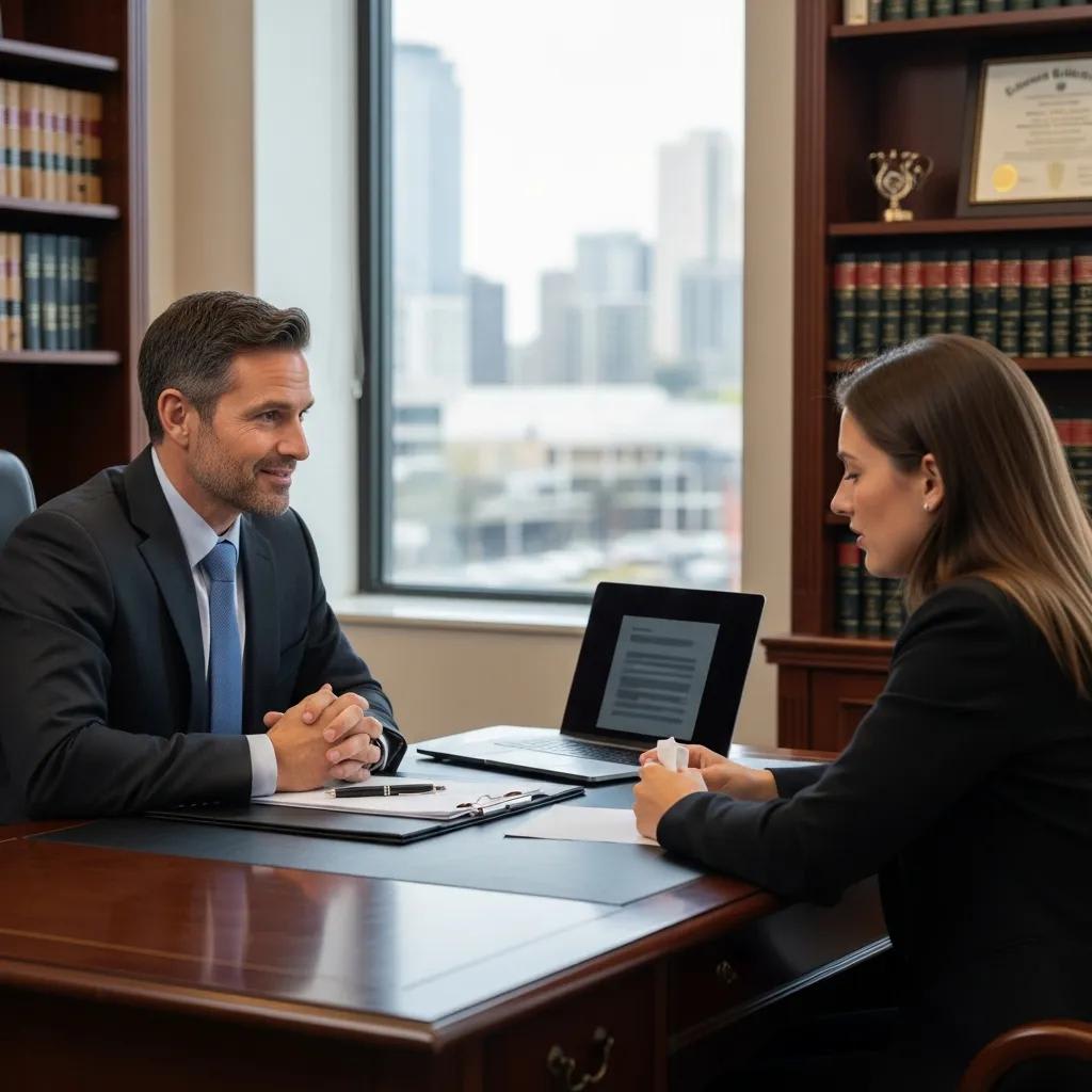 Car accident lawyer consulting with a client, emphasizing legal support and representation