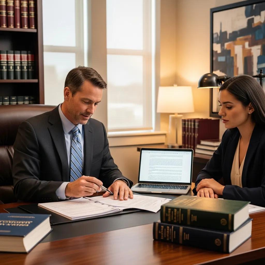 Slip and fall attorney consulting with a client in a professional office setting