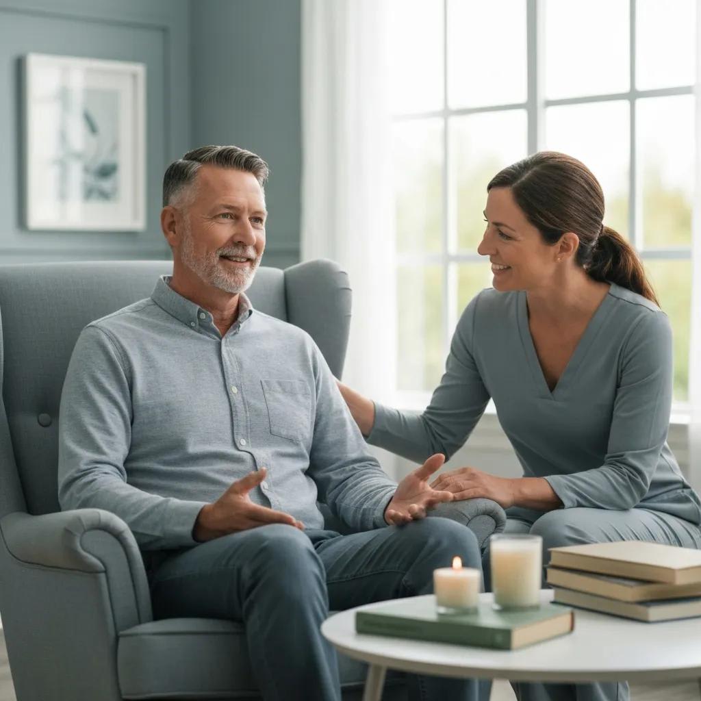 Person in a therapy session receiving support from a mental health professional