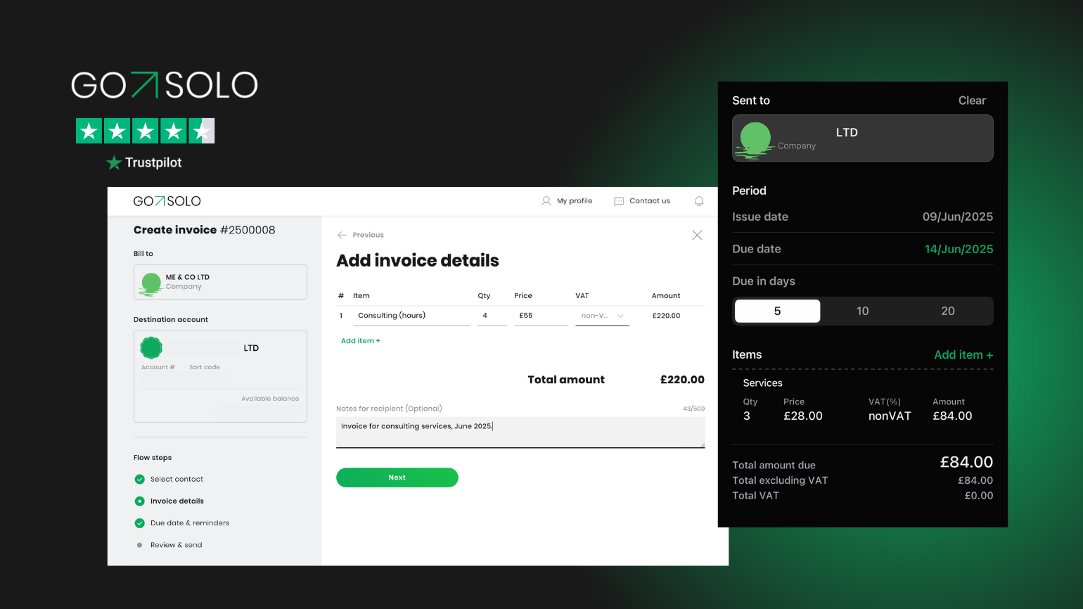 Invoicing with payment links GoSolo