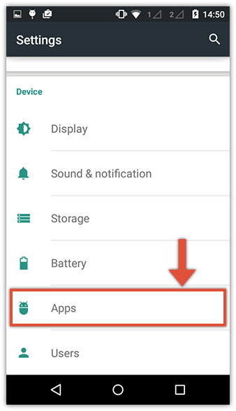 Access device settings to force stop Android app