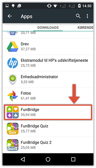 Valg af Funbridge-app på Android