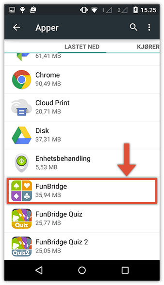 Valg av Funbridge-app i Android