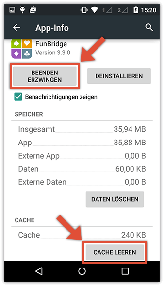 Beenden erzwingen Schaltfläche in Android-App-Einstellungen