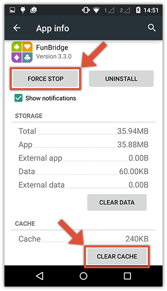 Force stop button in Android app settings