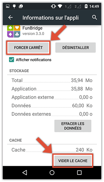 Forcer l'arrêt de l'application Funbridge