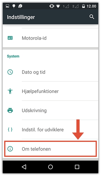 Om enheden-indstilling på Android