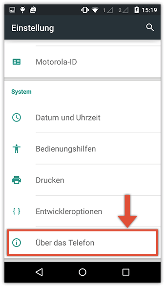 Über dieses Gerät Menü in Android-Einstellungen