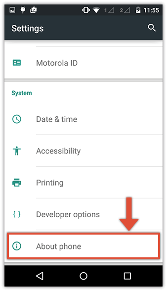 About the device menu in Android settings