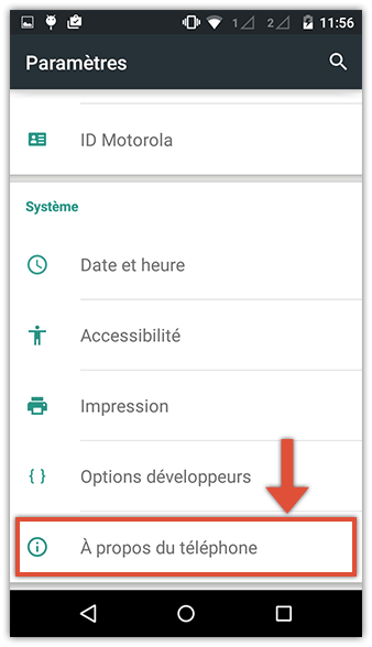 Menu 'À propos de l'appareil' - étape 2