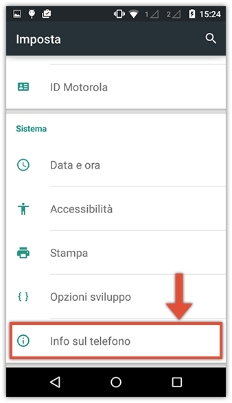 Menu Info sul dispositivo nelle impostazioni Android