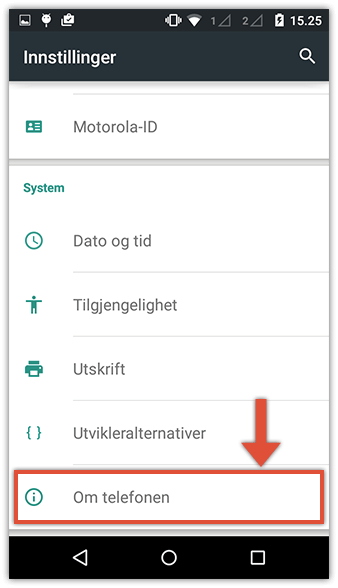 Om enheten-innstilling på Android