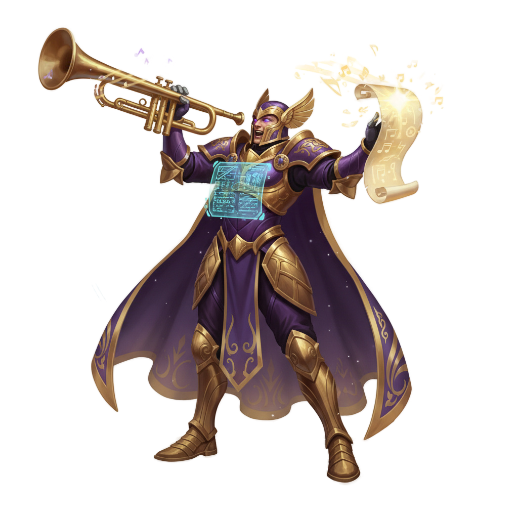 Fantasy herald announcing community achievements