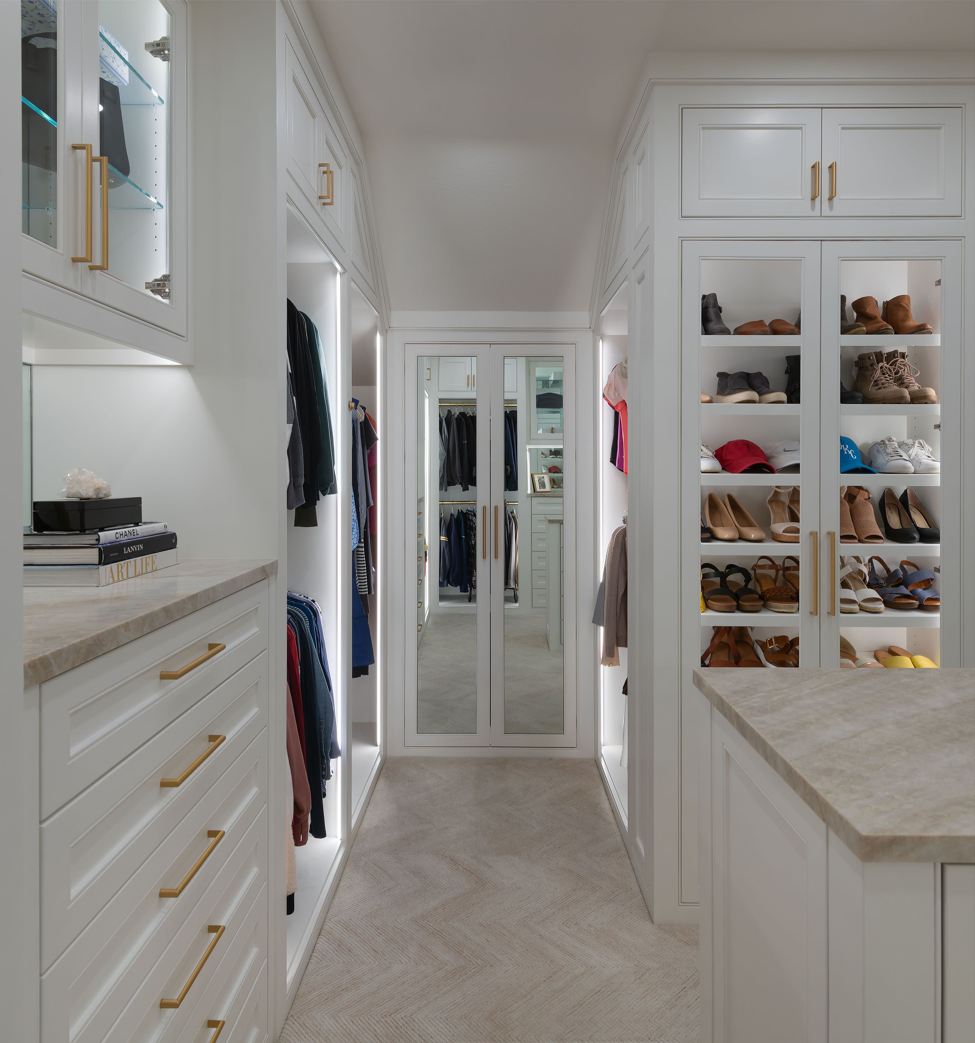 mirrored doors, shoe storage