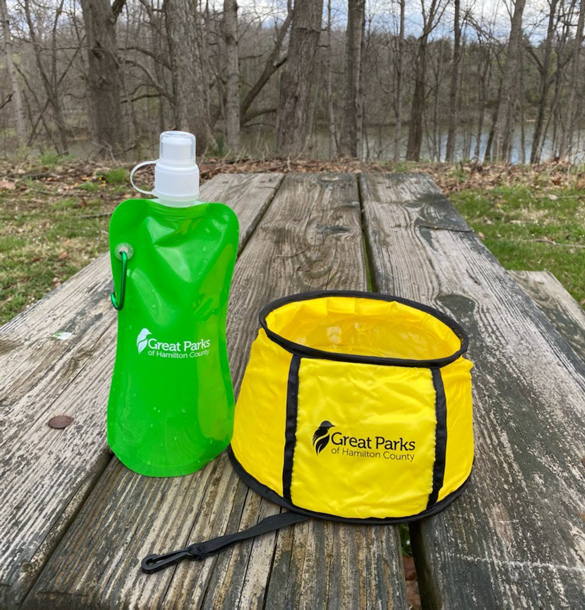 Trek & Run Trail Challenge water bladder and collapsible bowl.