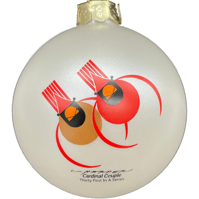 Charley Harper Cardinal Couple Glass Ornament