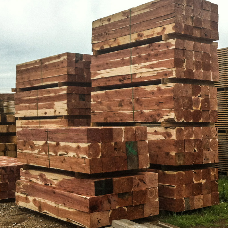 red cedar beams and lumber