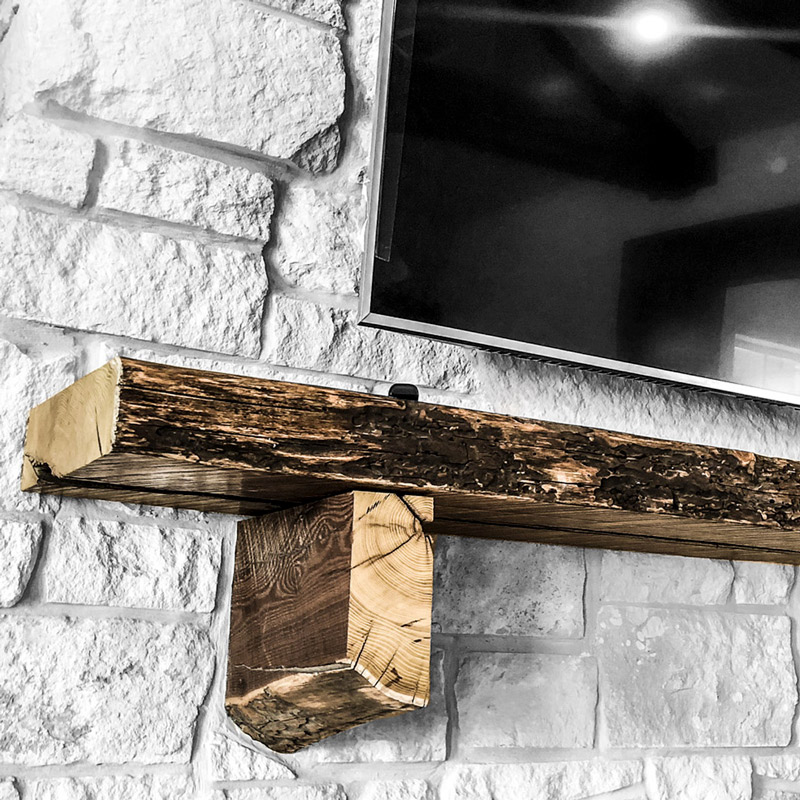 rustic wood mantel