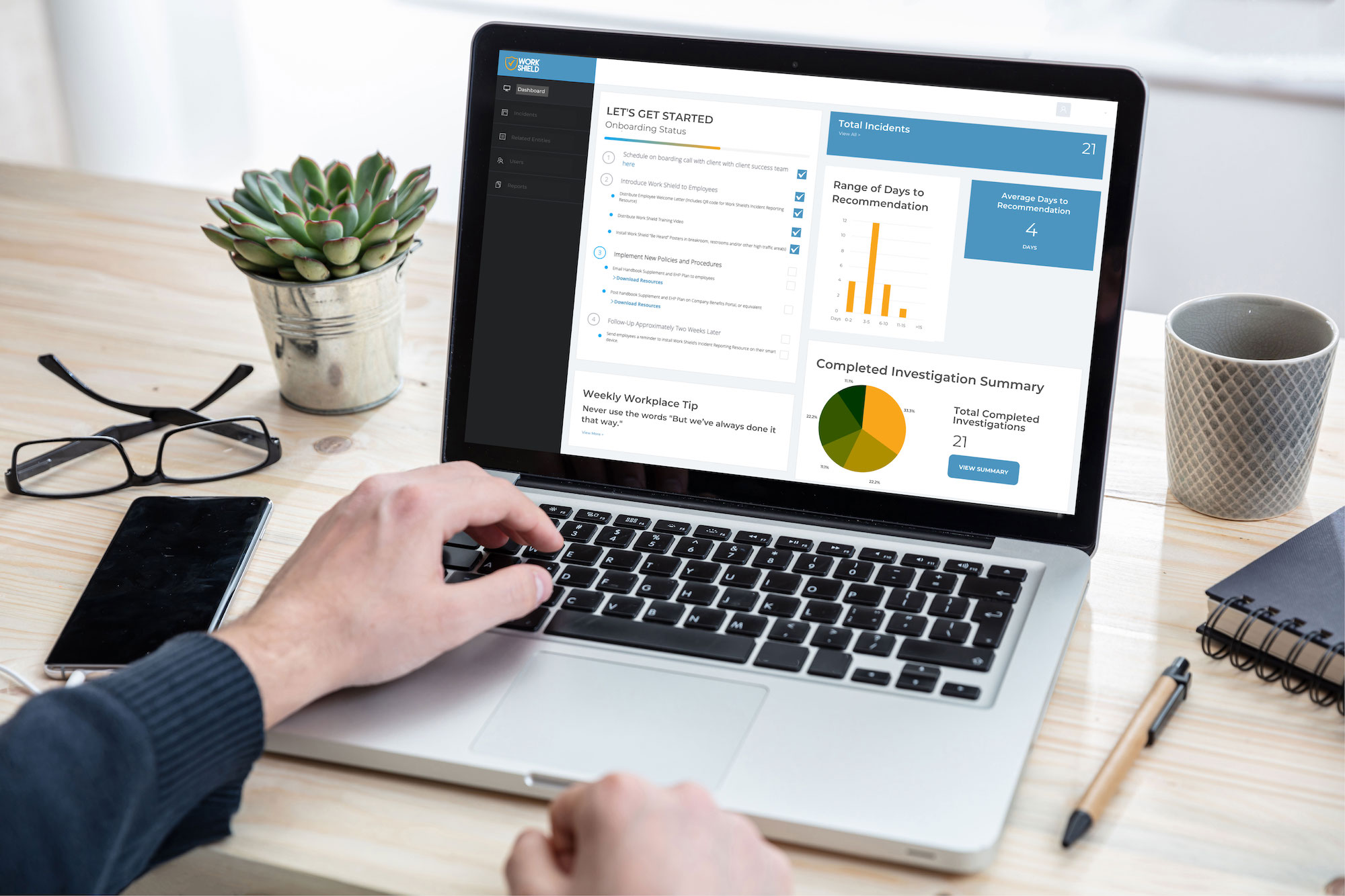 Work Shield technology provides workplace misconduct incident reports to monitor the health of your workplace culture